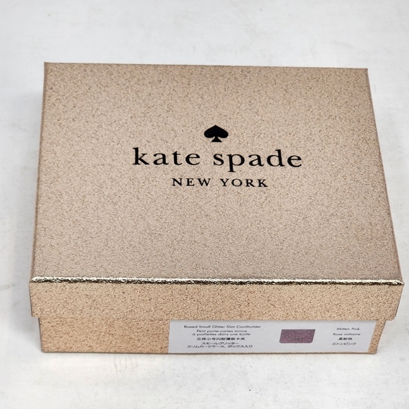 New Kate Spade Pink Leather Wallet Cardholder Small Gift Box Glitter Mitten Pink - Picture 2 of 13